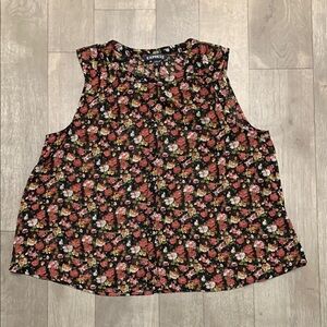 Womens Express Sheer Floral‎ Button Up Sleeveless Top Shirt